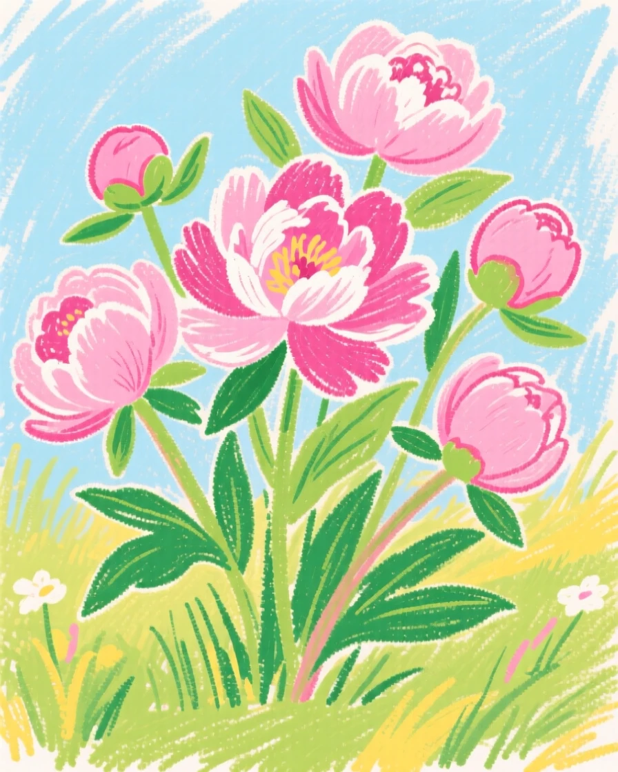 A cluster of pink peonies blooming in an early spring garden.