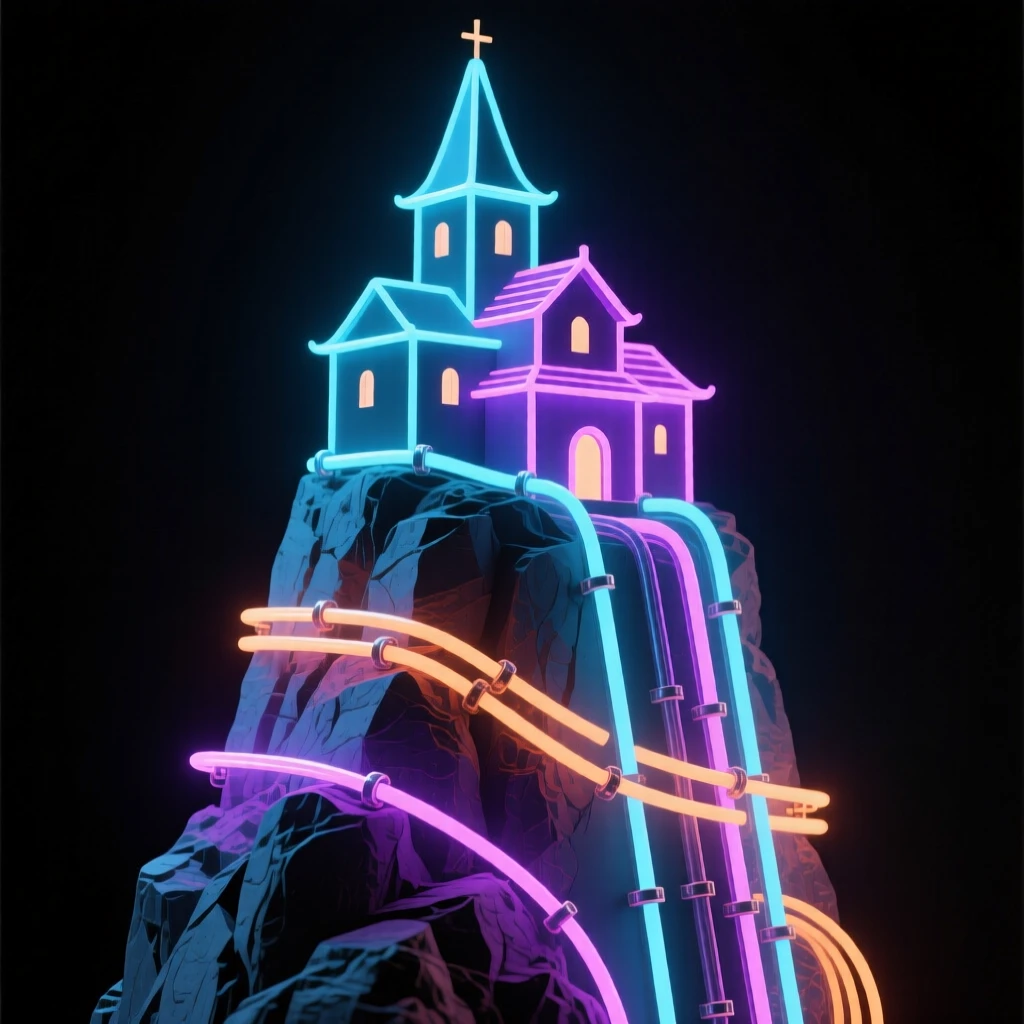 A remote monastery perched atop a spire of rock.