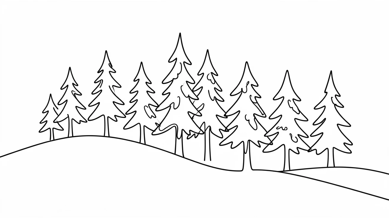 A snow-dusted pine forest stretching across a quiet mountain slope