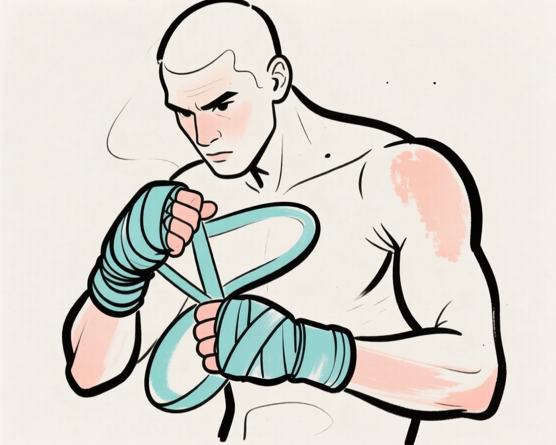 A boxer wrapping his hands