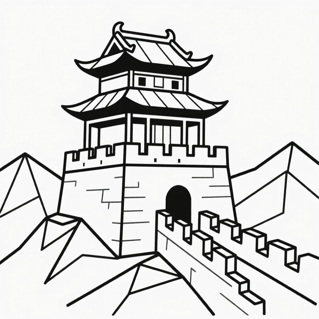 An ancient Chinese watchtower along a mountain ridge