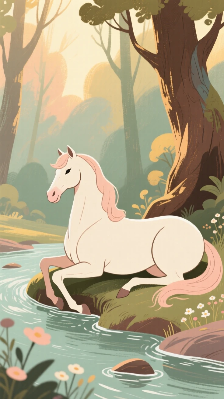 A centaur resting beside a stream in an ancient mythical forest