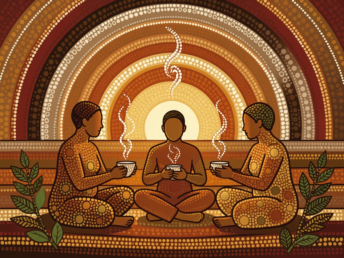 A tea ceremony shared between generations at sunrise