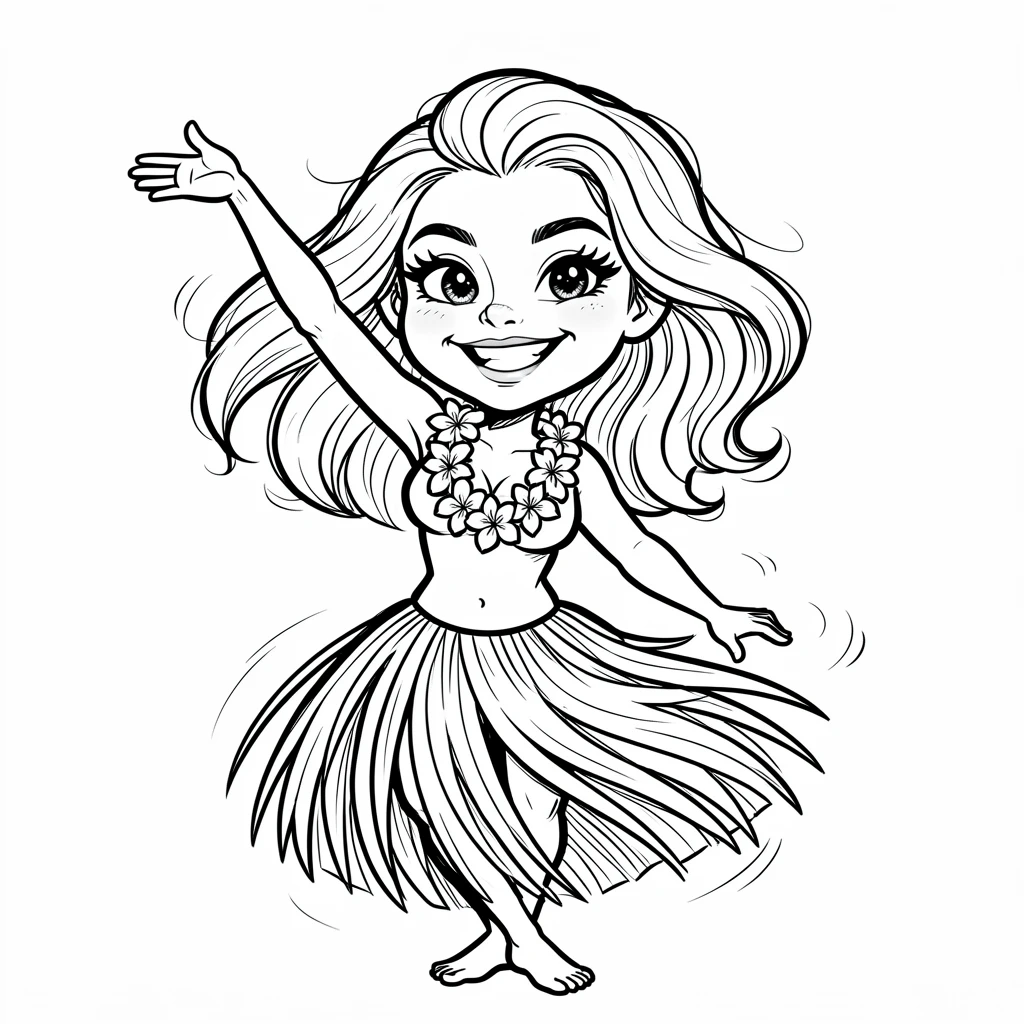 [People Portraits & Characters] Portrait of a graceful hula dancer swaying with a flower lei and grass skirt, full of personality and charm