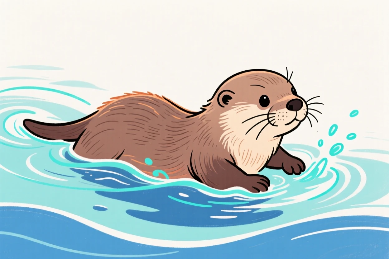 A baby otter learning to swim.