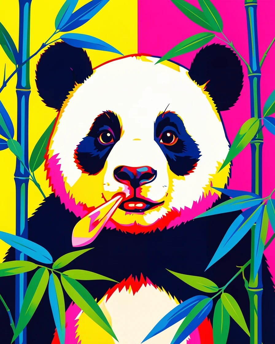 Baby panda sneezing in bamboo leaves