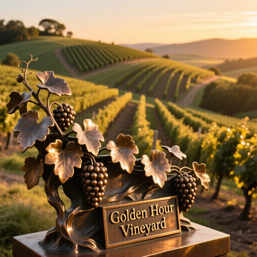 A rolling vineyard bathed in golden afternoon light, bathed in the warm hues of golden hour, offering a breathtaking sense of place