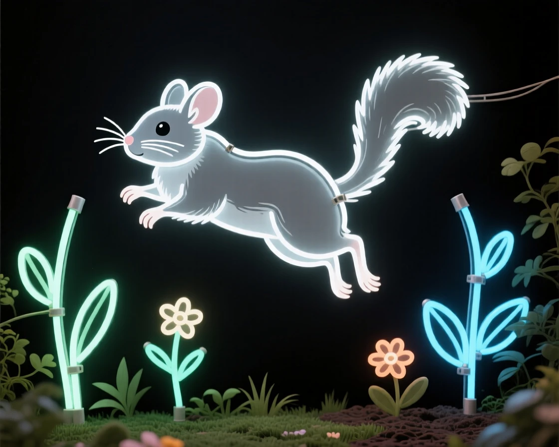 a chinchilla mid-jump in a quiet backyard garden.