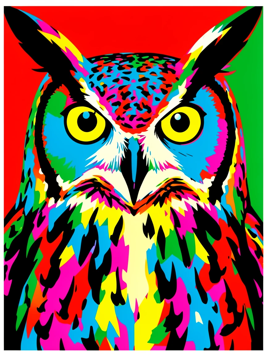 Great horned owl with piercing yellow eyes