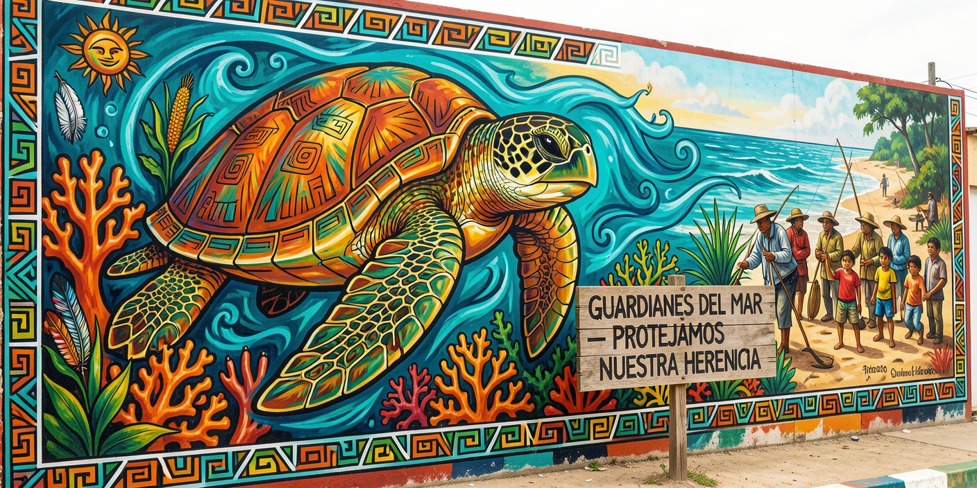 A sea turtle gliding through a coral reef