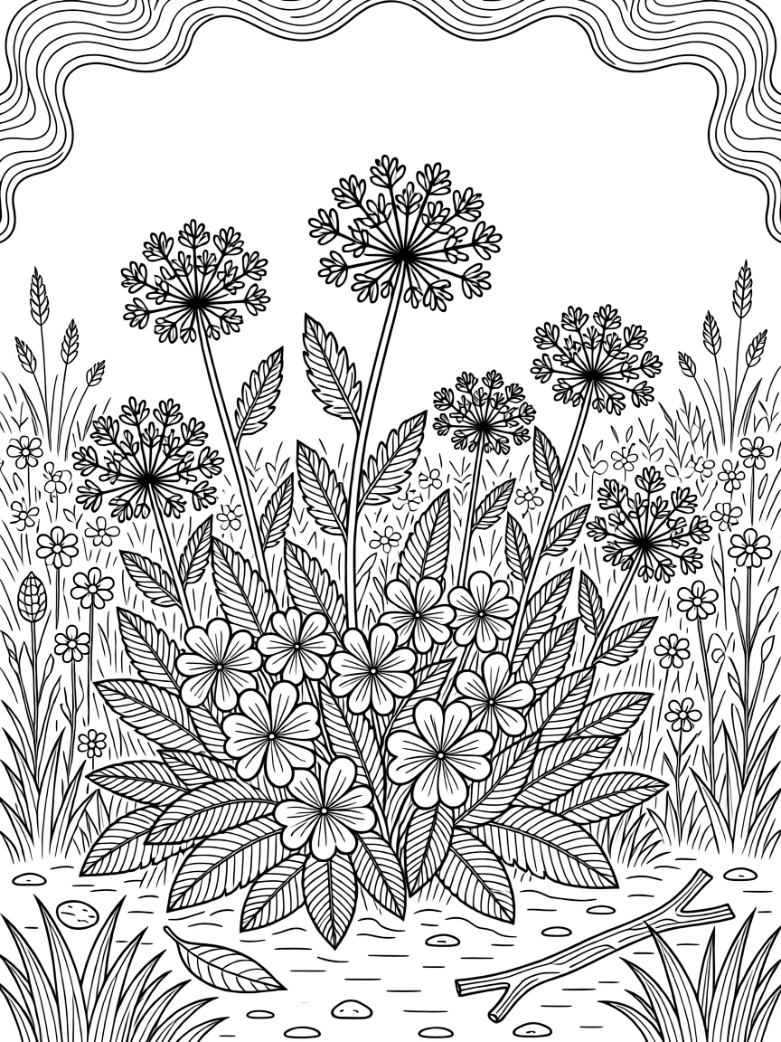 A patch of Queen Anne's lace and clover in an overgrown field.