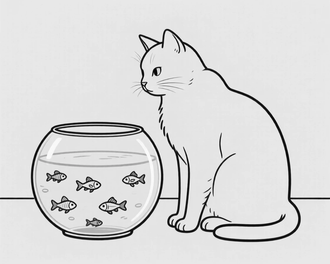 A cat watching fish swim in a glass bowl