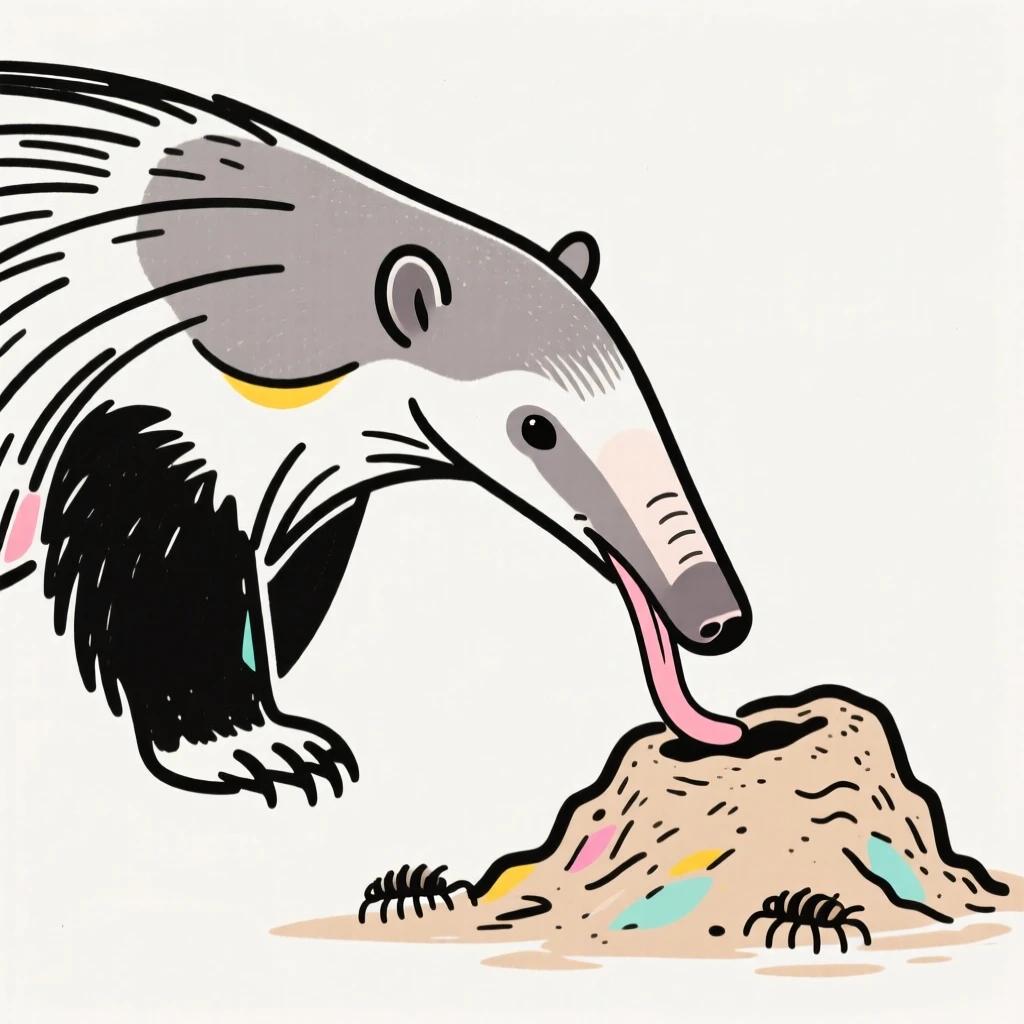 A anteater using its long tongue to探ore a termite mound.
