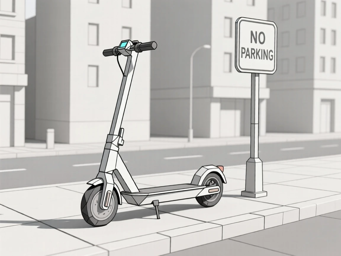 An electric scooter parked on a city sidewalk