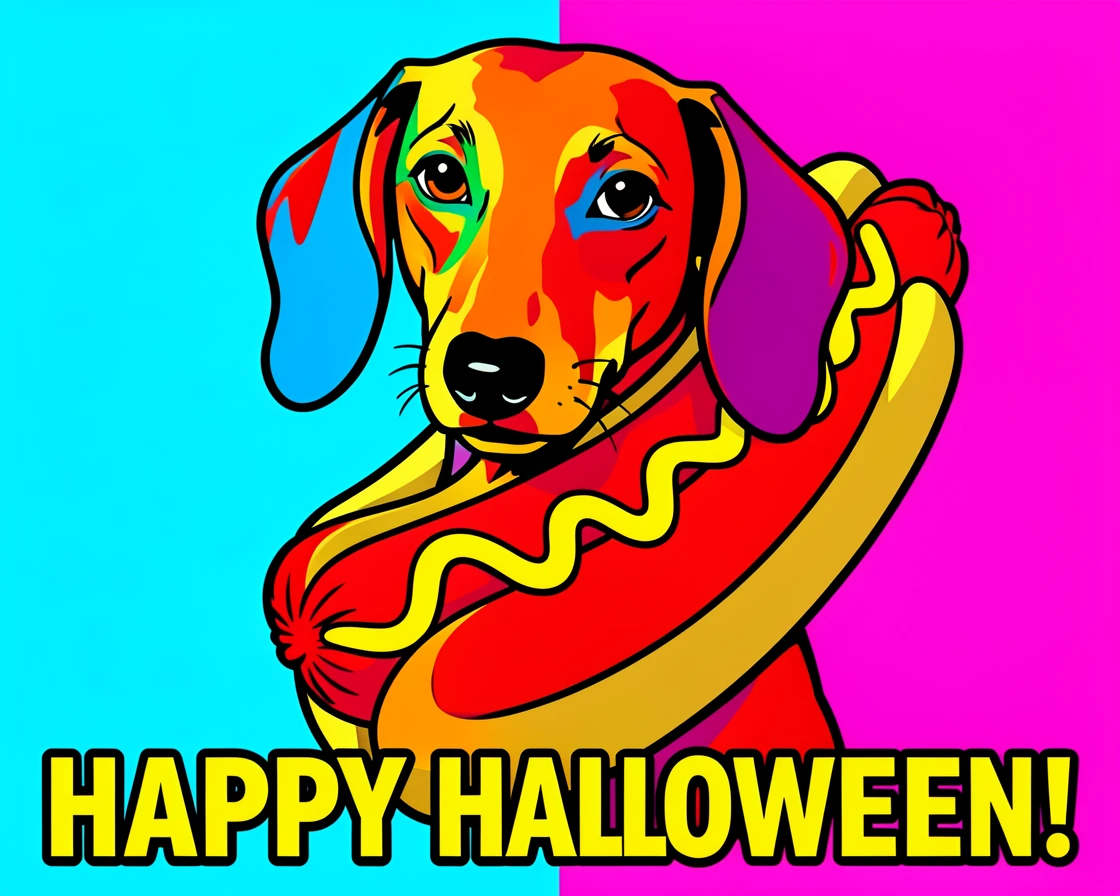Dachshund dressed as a hot dog for Halloween