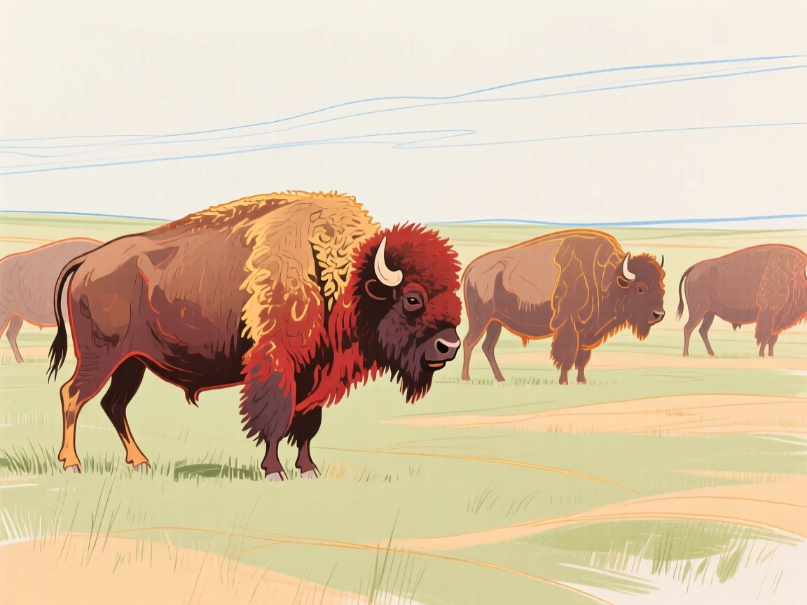 A herd of bison on the plains.