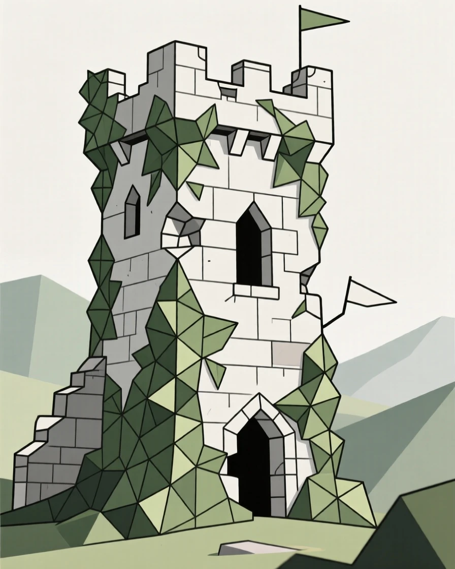 A ruined castle keep overtaken by ivy