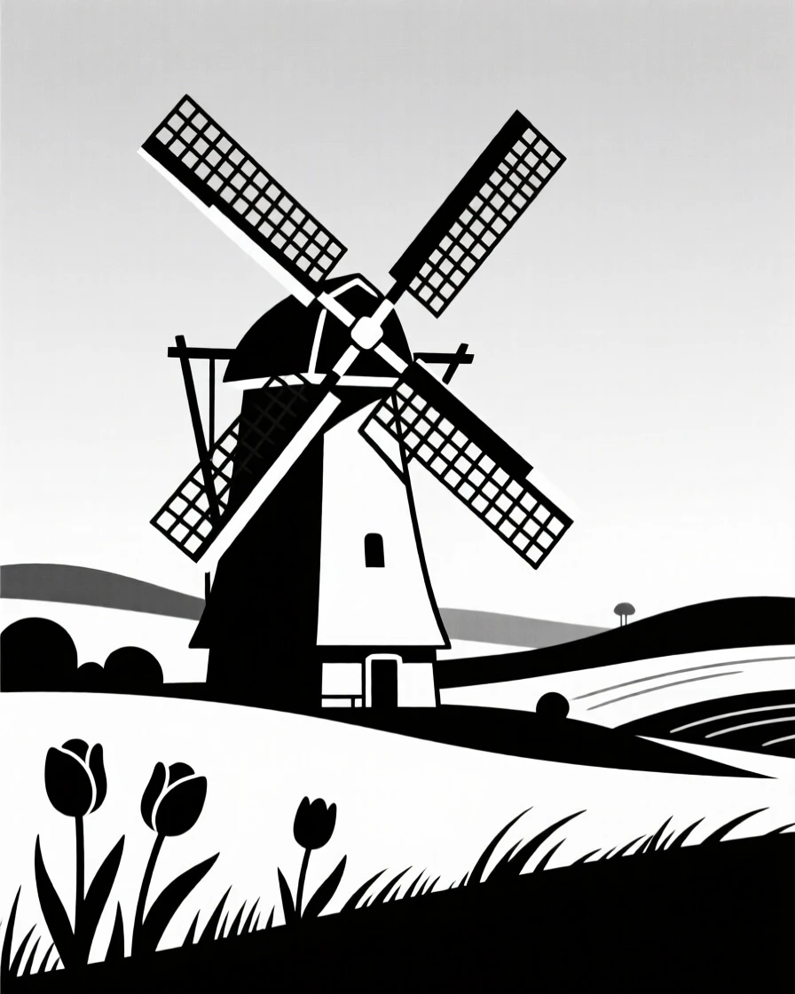 A windmill on a Dutch countryside.