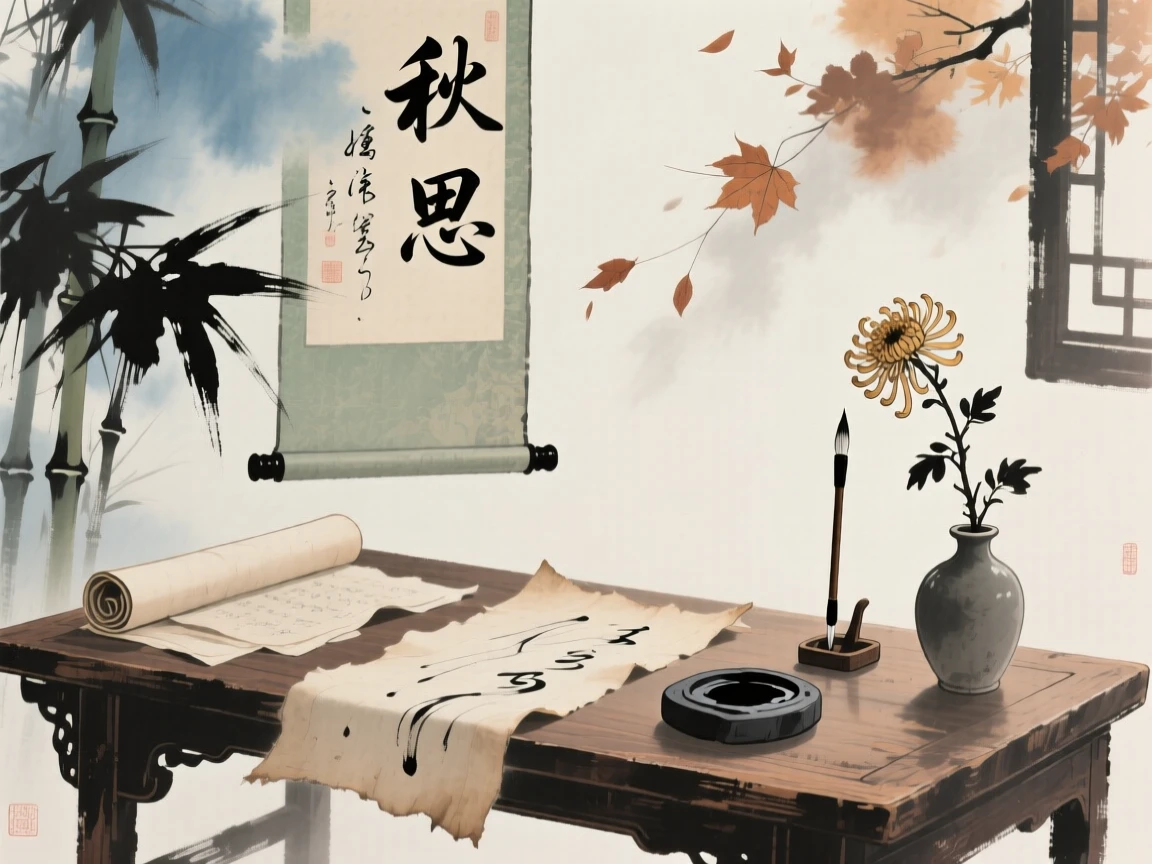 A quiet study filled with the scent of ink and old paper, in late autumn.
