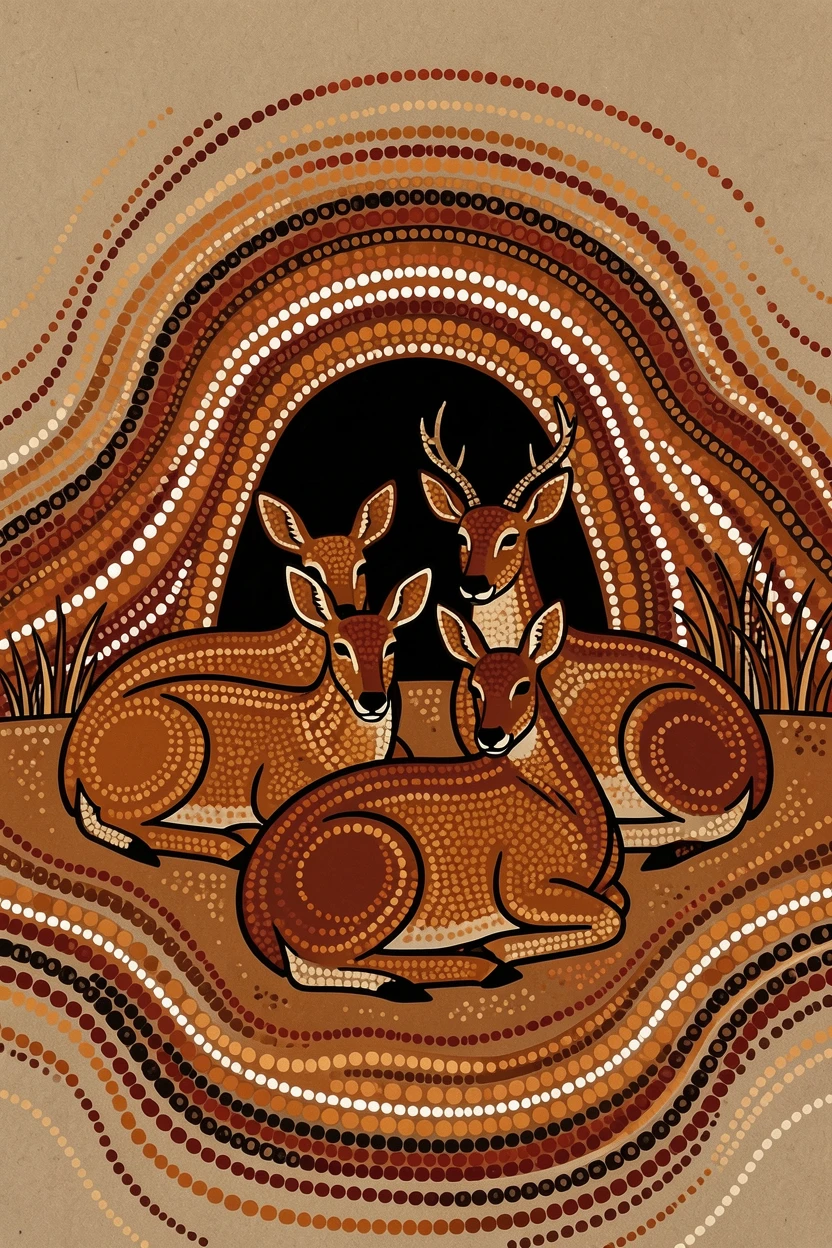 A pack of mule deers resting near their den