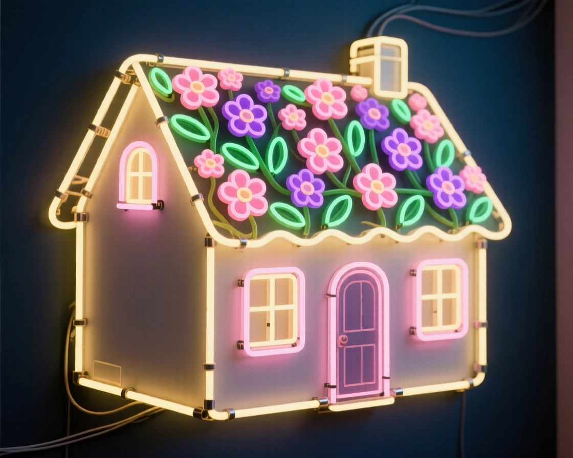 A cottage where the roof is made entirely of blooming flowers.
