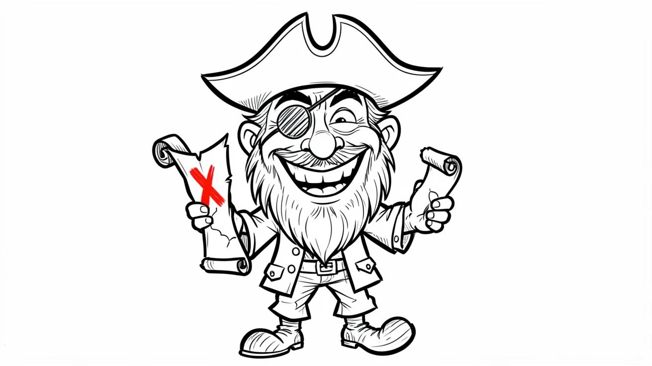 [People Portraits & Characters] Portrait of a jovial pirate captain with a peg leg and a treasure map, full of personality and charm