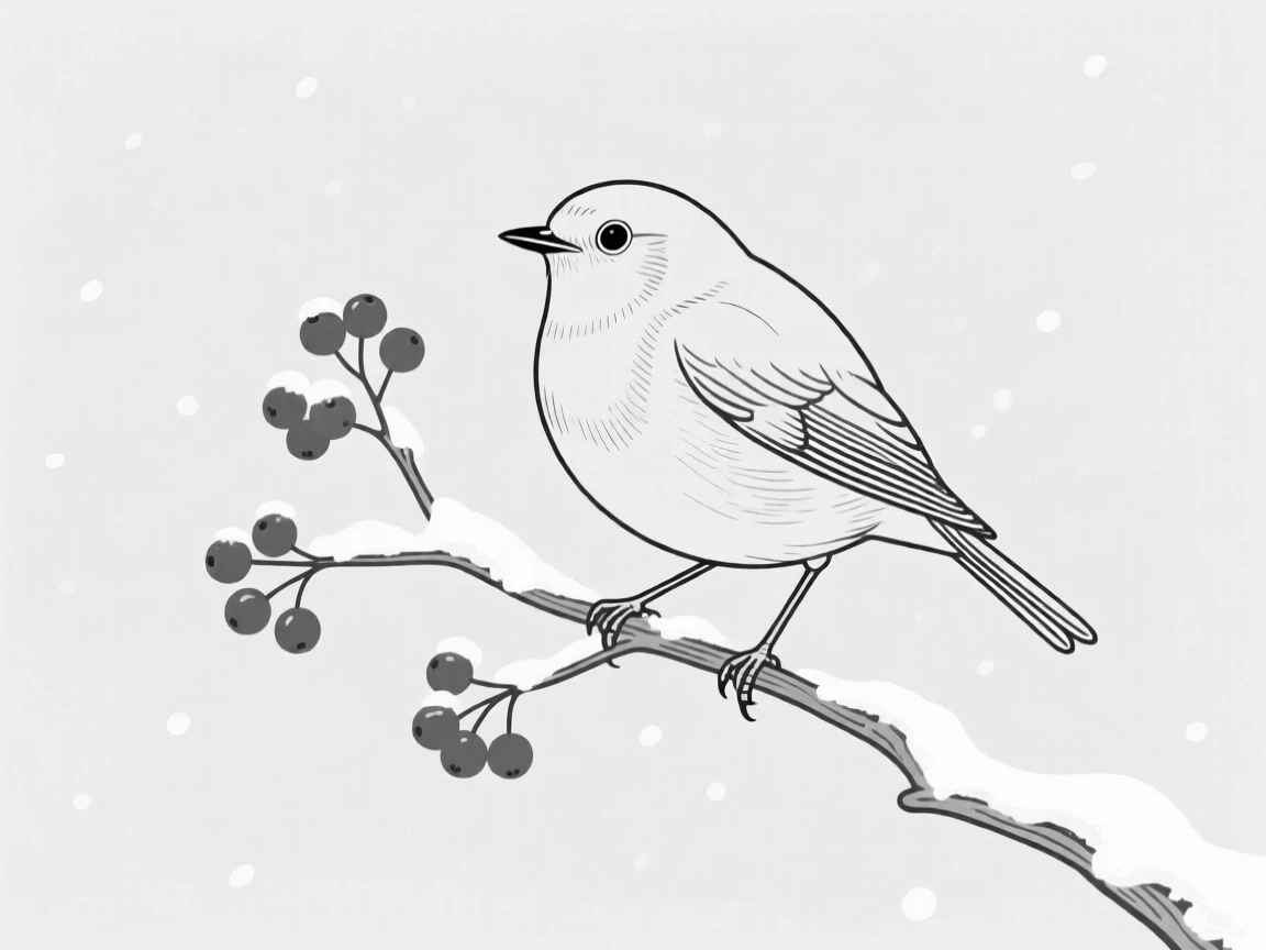 A robin perched on a snow-dusted branch with red berries