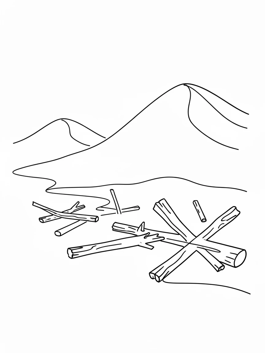 A remote beach littered with driftwood beneath towering dunes