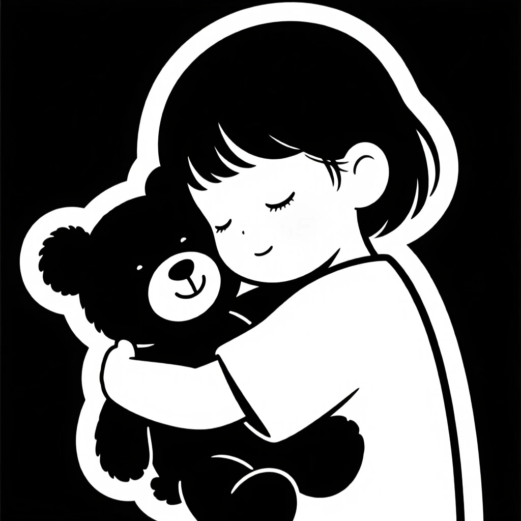 A child hugging a stuffed animal tightly.