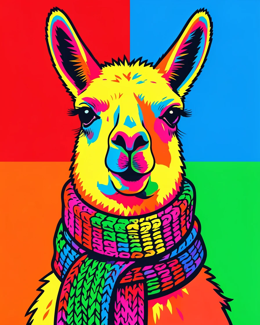 Llama wearing a knitted scarf