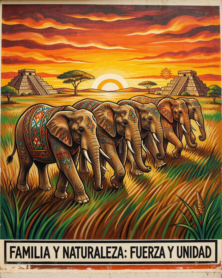 A family of elephants walking across a savanna at sunset