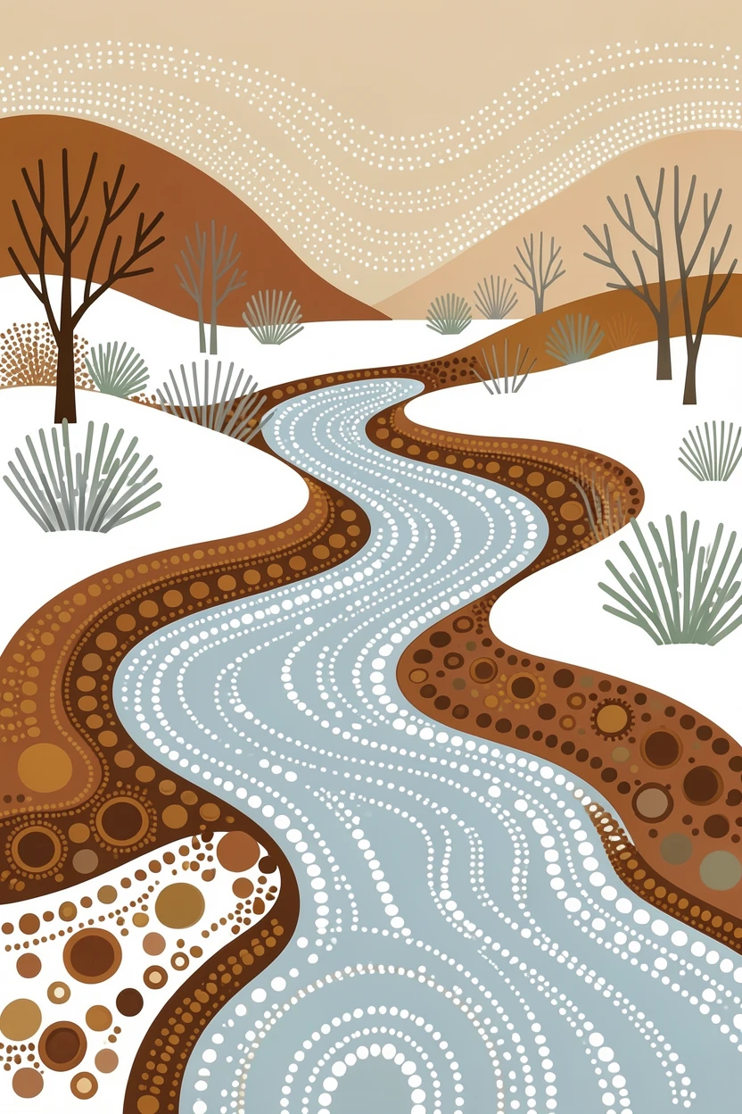 A tranquil river valley after a fresh snowfall