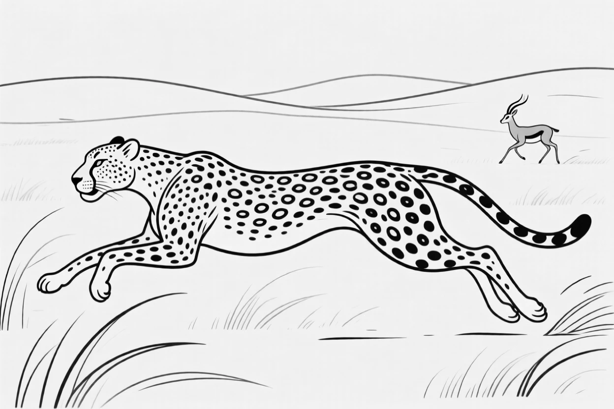 A cheetah sprinting across the savanna chasing prey
