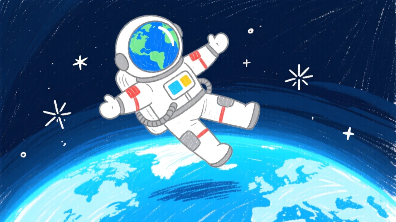 An astronaut floating weightlessly above the glowing blue Earth.