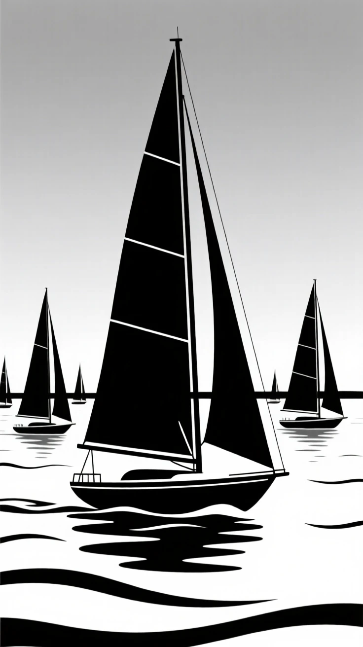 A sailboat regatta racing across a bay.