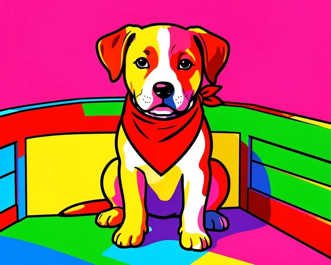 Puppy with a red bandana sitting in a truck bed