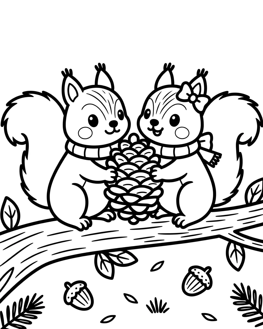 A pair of squirrels sharing a giant pinecone