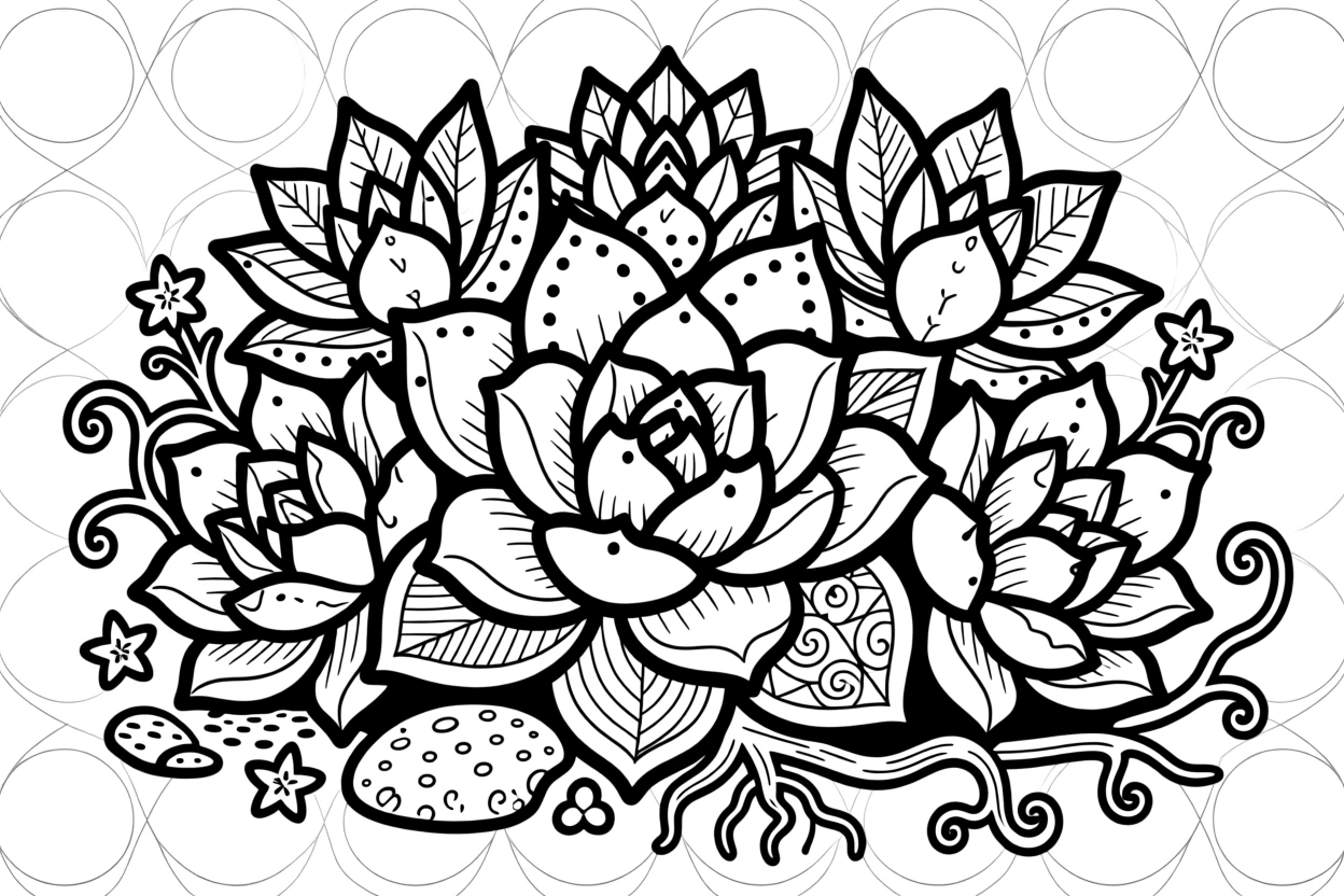 A close-up cluster of succulents in varying rosette shapes and textures.