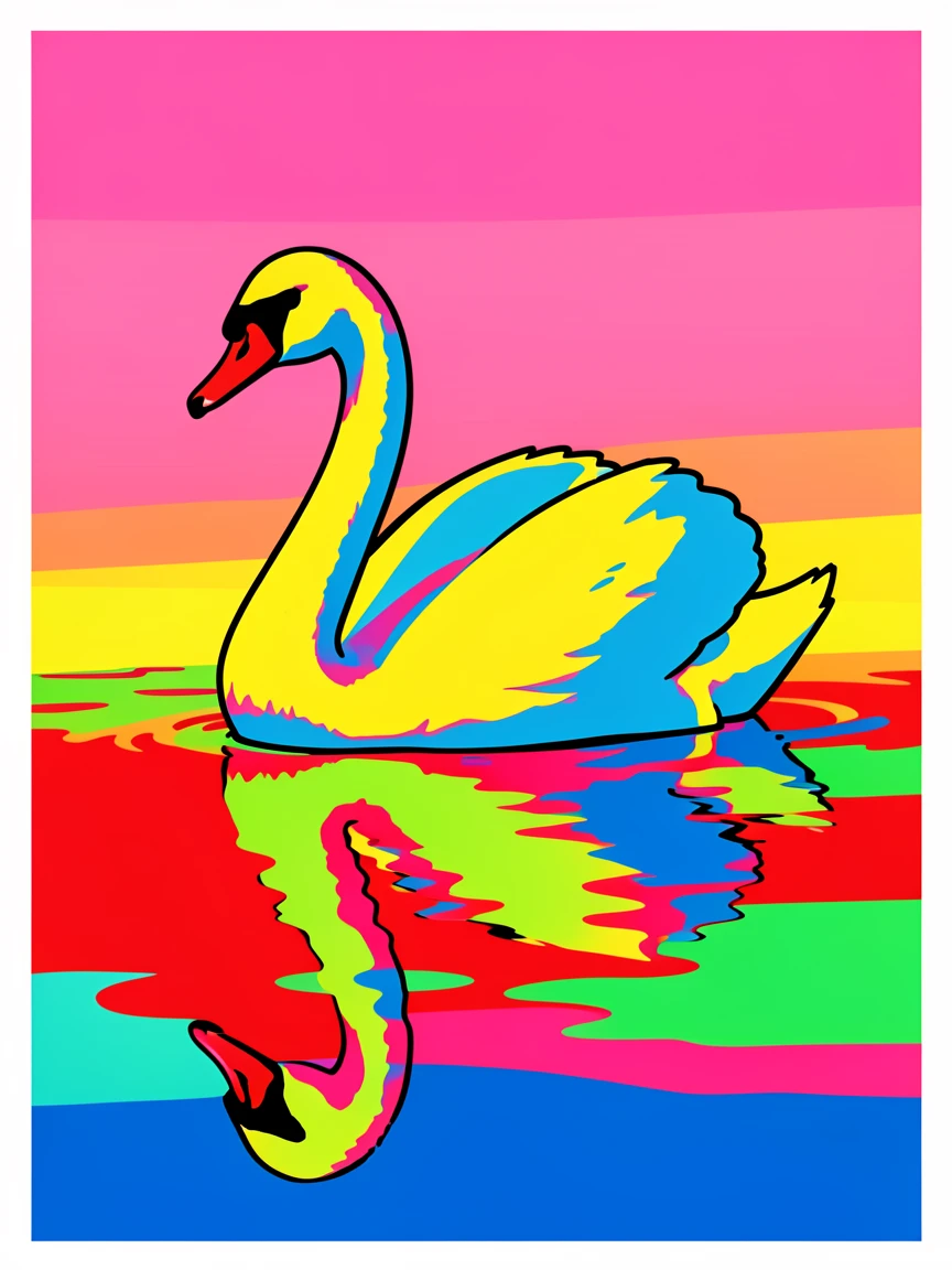 Swan gliding across a still lake at dawn