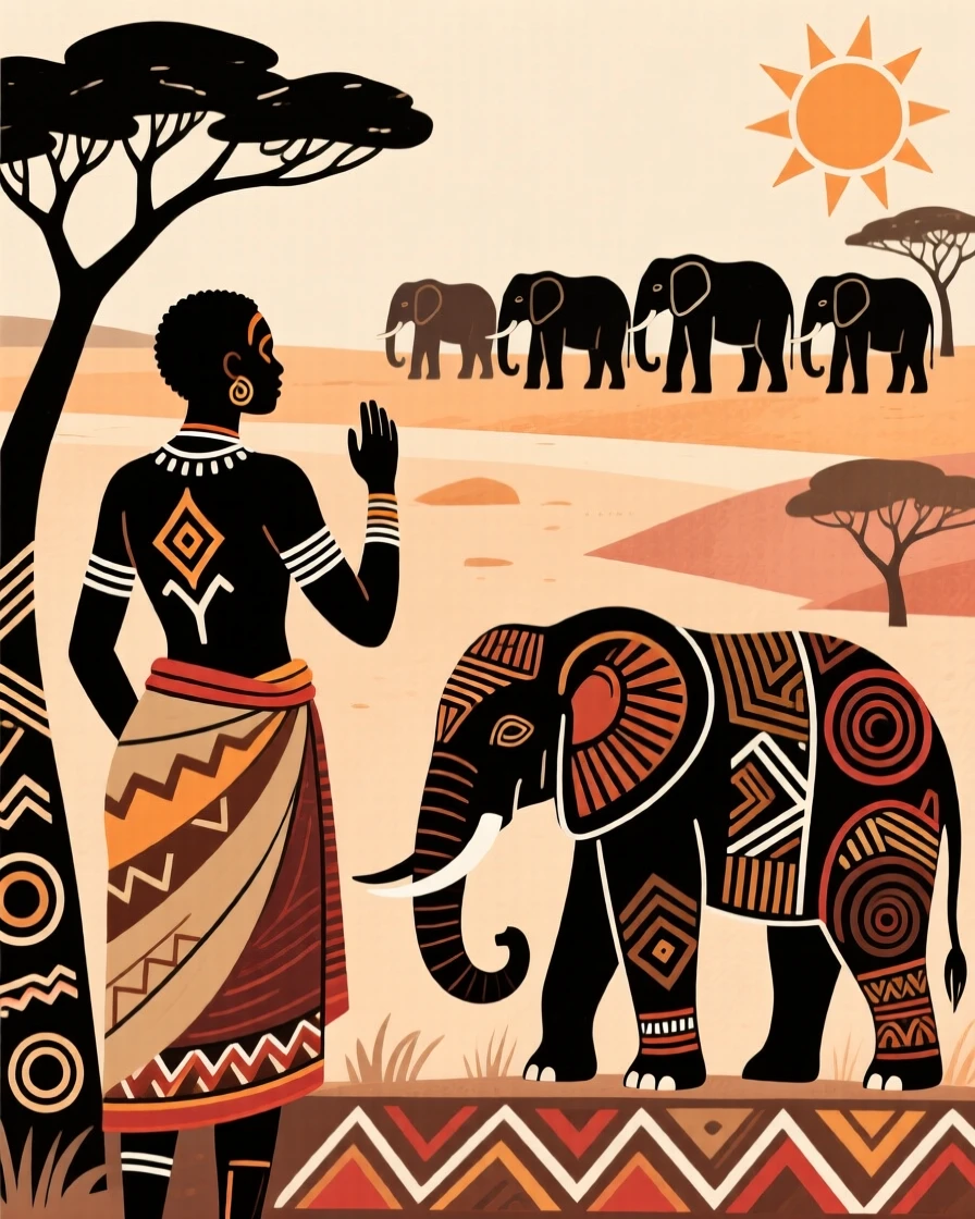 A local herder observing a herd of elephants from a respectful distance.