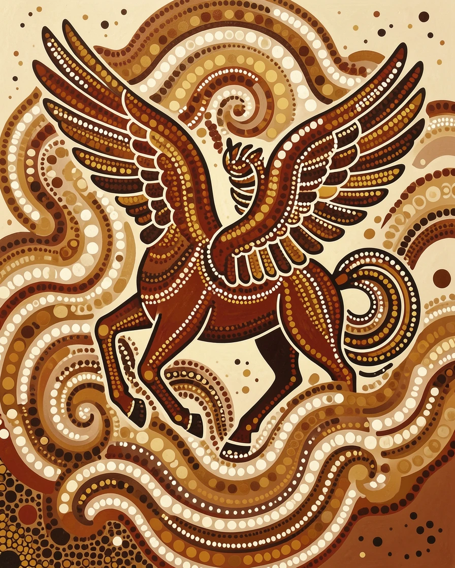 A pegasus emerging from swirling mist