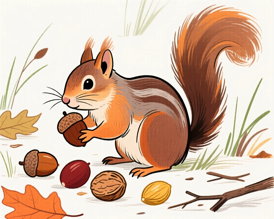A chipmunk gathering nuts for winter.
