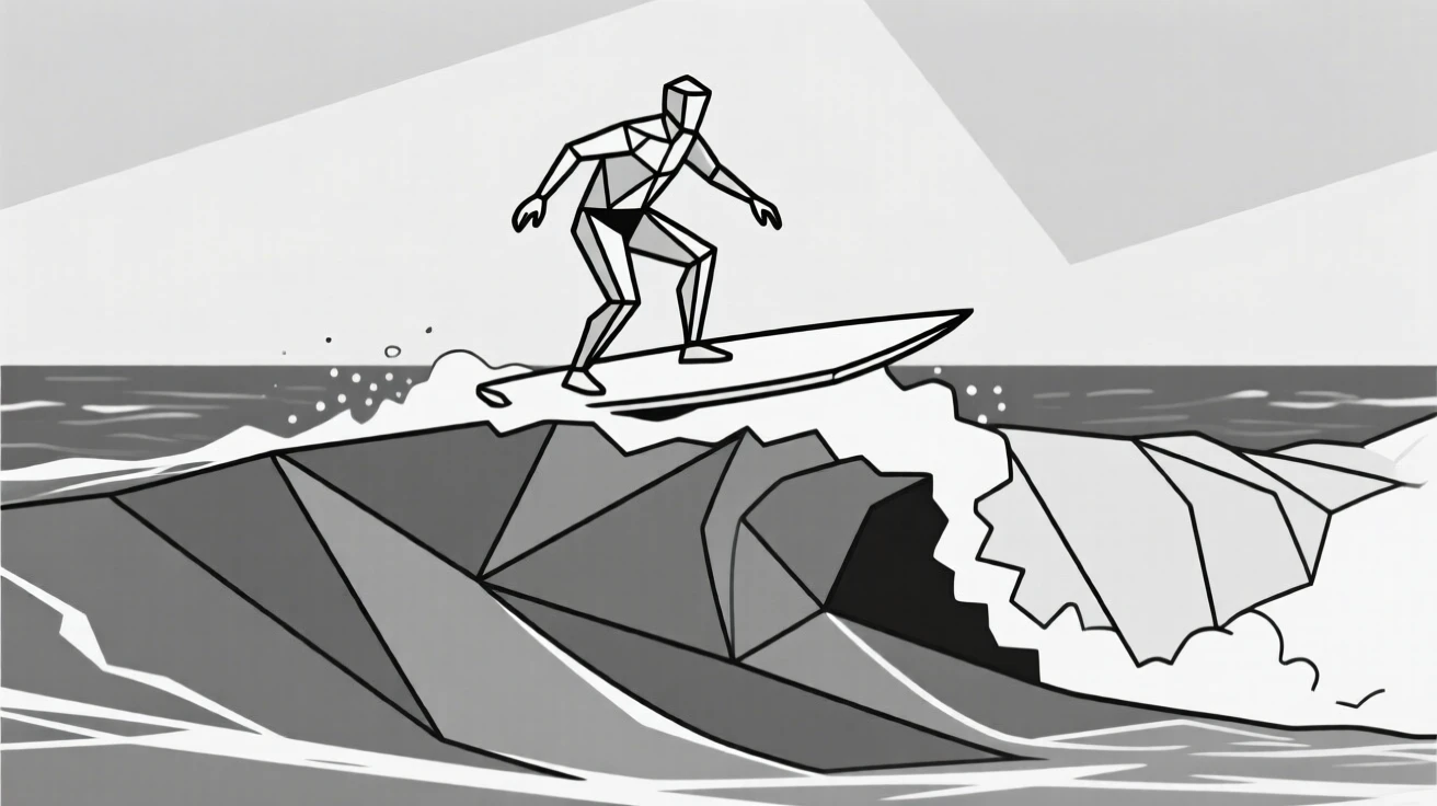 A surfer riding the crest of a large ocean wave