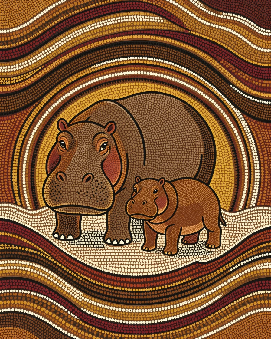 A hippopotamus watching over its young