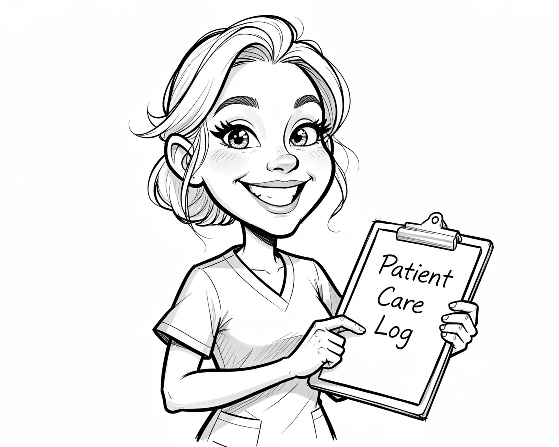 [People Portraits & Characters] Portrait of a cheerful nurse in scrubs holding a clipboard with a warm smile, full of personality and charm
