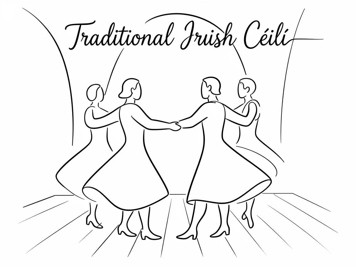 A traditional Irish céilí dance performed in a village hall