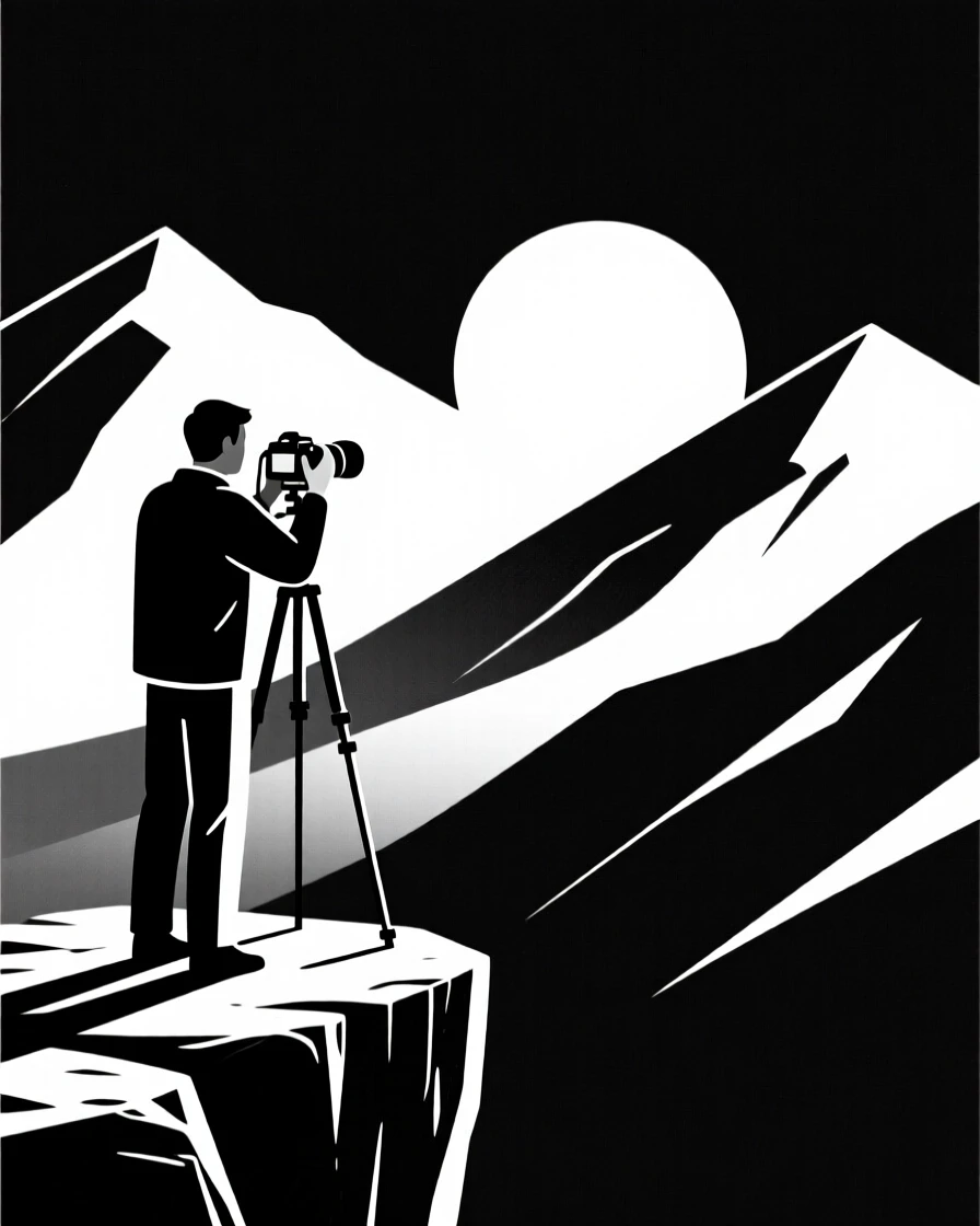 A photographer capturing a mountain sunrise.