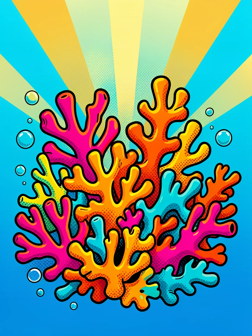 A colony of lively coral lit under sunlight