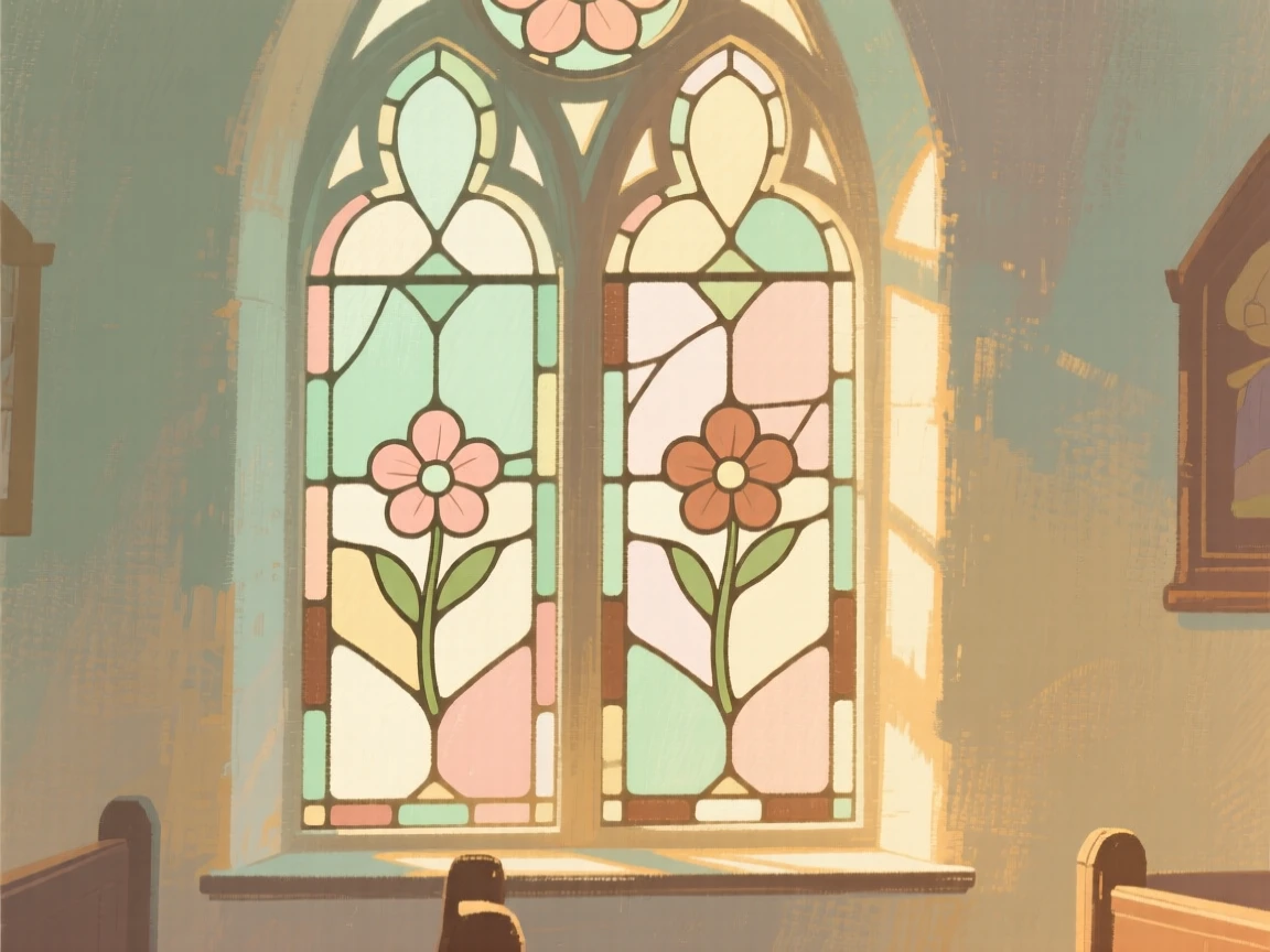A quiet chapel window filled with colorful stained glass