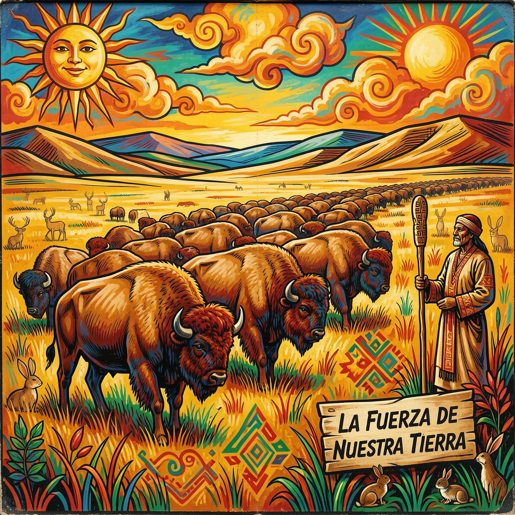 A herd of bison grazing on an open prairie